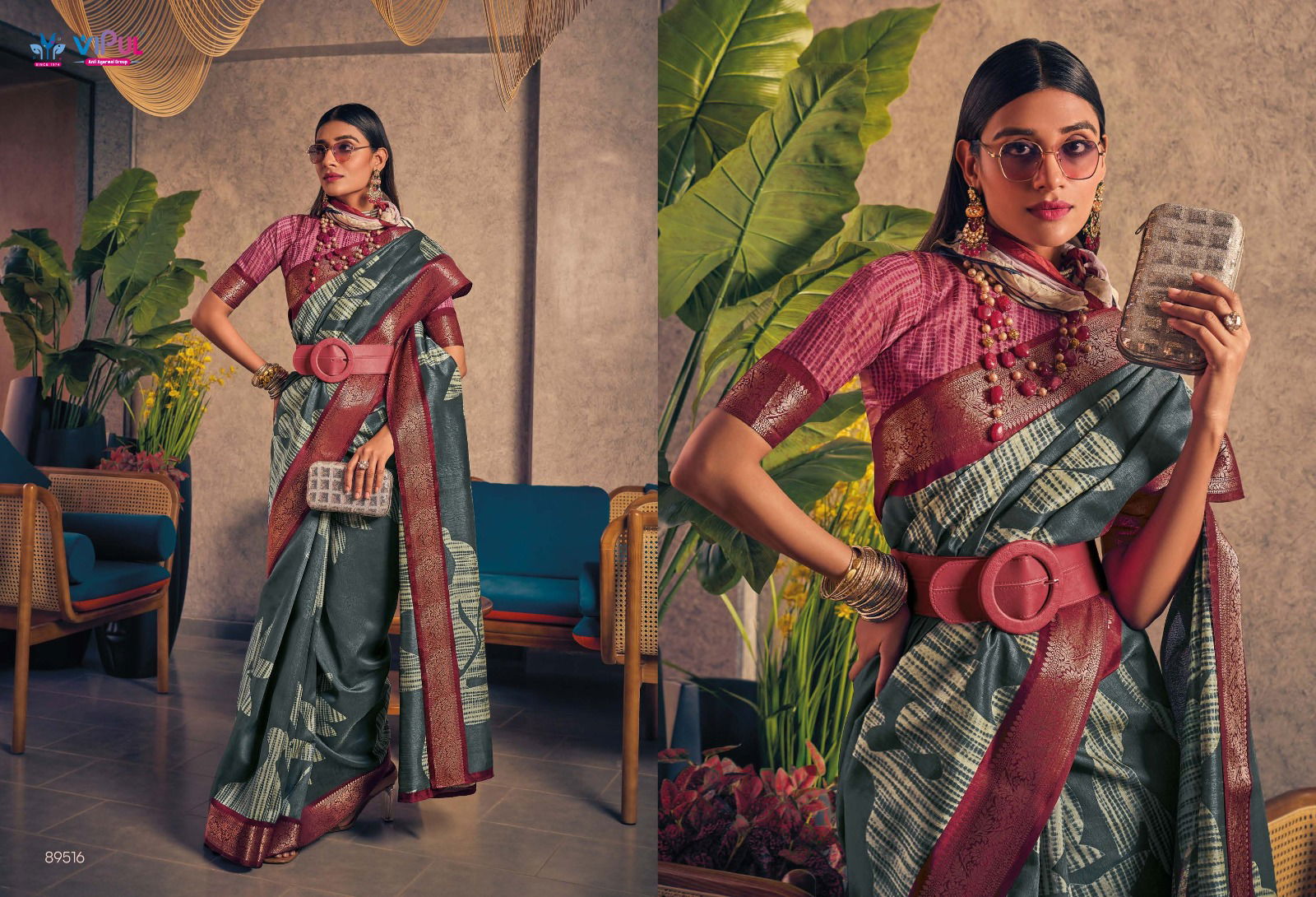 Venus Silk By Vipul Two Tone Silk Woven Border Saree Wholesalers In Delhi
